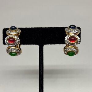 Gold tone Multi-Stone Earrings with clear rhinestone halos